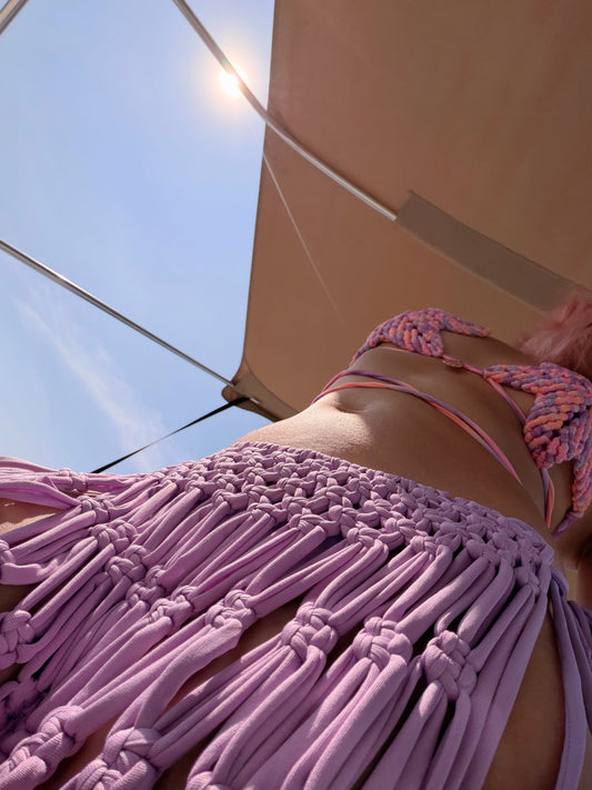 BHUSANAKAN SWIMWEAR Macrame Collection T-Shirt Yarn Macrame Skirt กระโปรงถักพรีเมียมสั่งทำตามไซซ์ สัมผัสนุ่มทิ้งตัวสวย สไตล์ Boho-Luxury