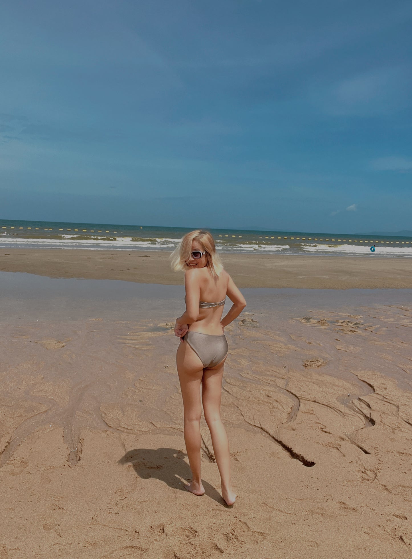 BHUSANAKAN SWIMWEAR บิกินี่รุ่น "Tribe" บิกินี่ผ้าเงาแต่งแถบลูกปัด สายคล้องคอถอดออกได้