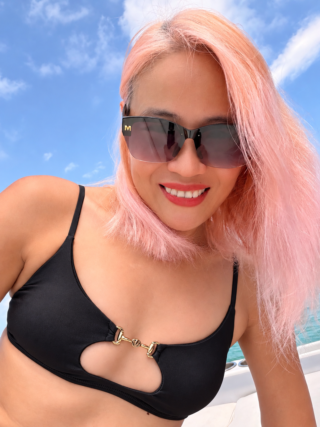 BHUSANAKAN SWIMWEAR บิกินี่รุ่น "Peek-a-boo" บิกินี่ผ้าเงา คัตเอาต์ช่วงอก แต่งอะไหล่สีทอง