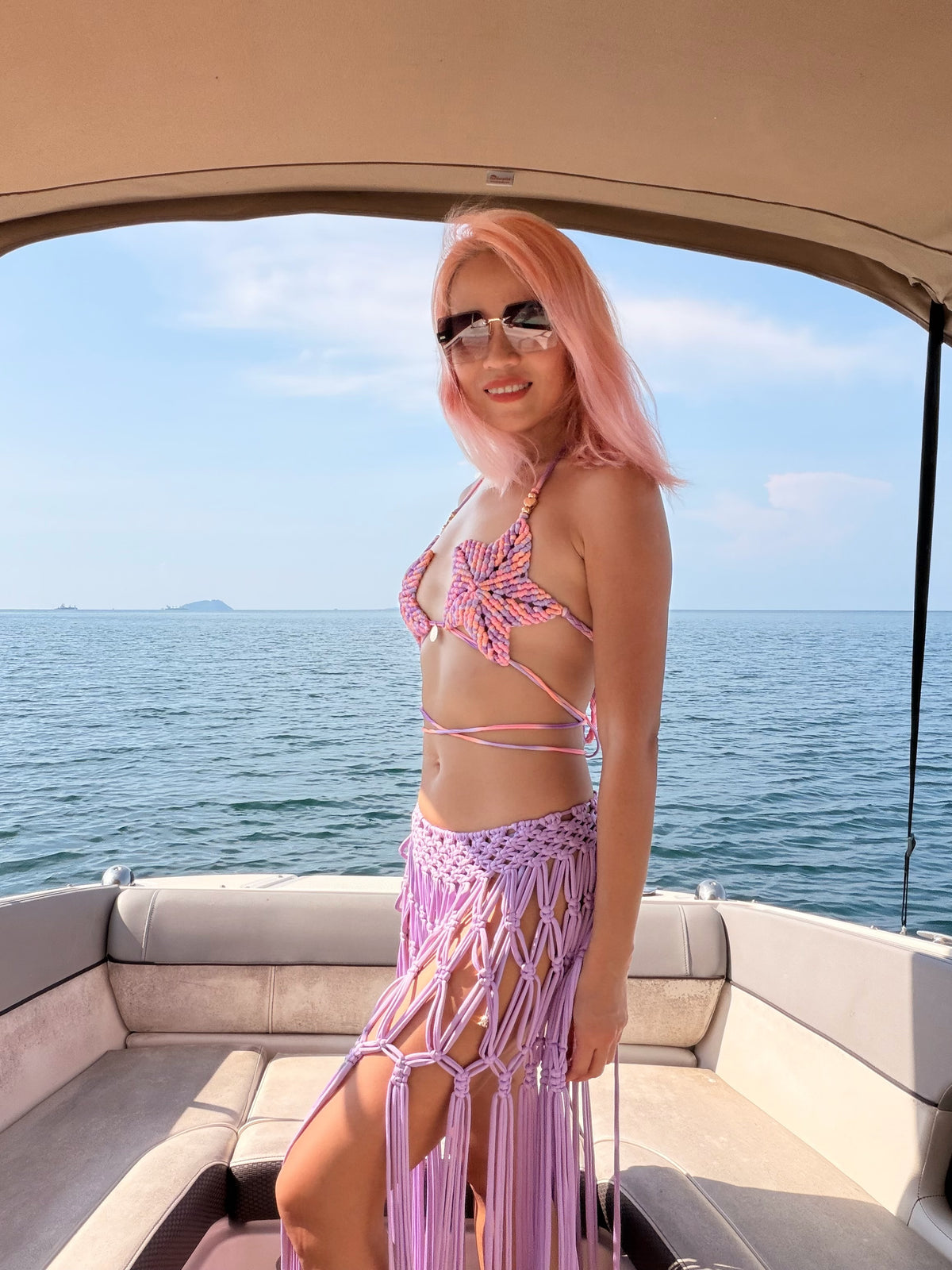 BHUSANAKAN SWIMWEAR Macrame Collection T-Shirt Yarn Macrame Skirt กระโปรงถักพรีเมียมสั่งทำตามไซซ์ สัมผัสนุ่มทิ้งตัวสวย สไตล์ Boho-Luxury